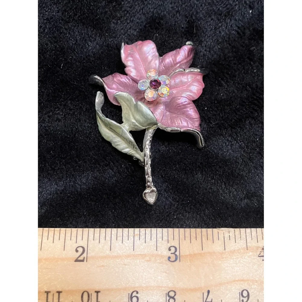 Floral Brooch Lot Women Multicolor Enamel Rhinestone Crystal 5pc